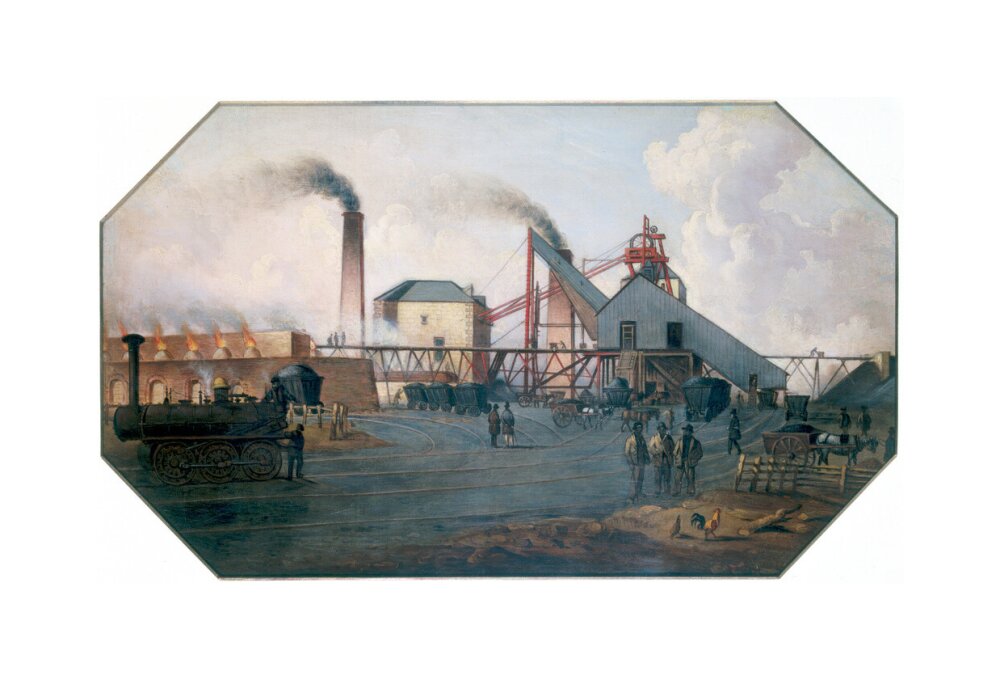 'North Eastern coalfield: colliery pit-head and coking ovens', c 1845. unstretched canvas medium none Art Print - Science Museum Shop