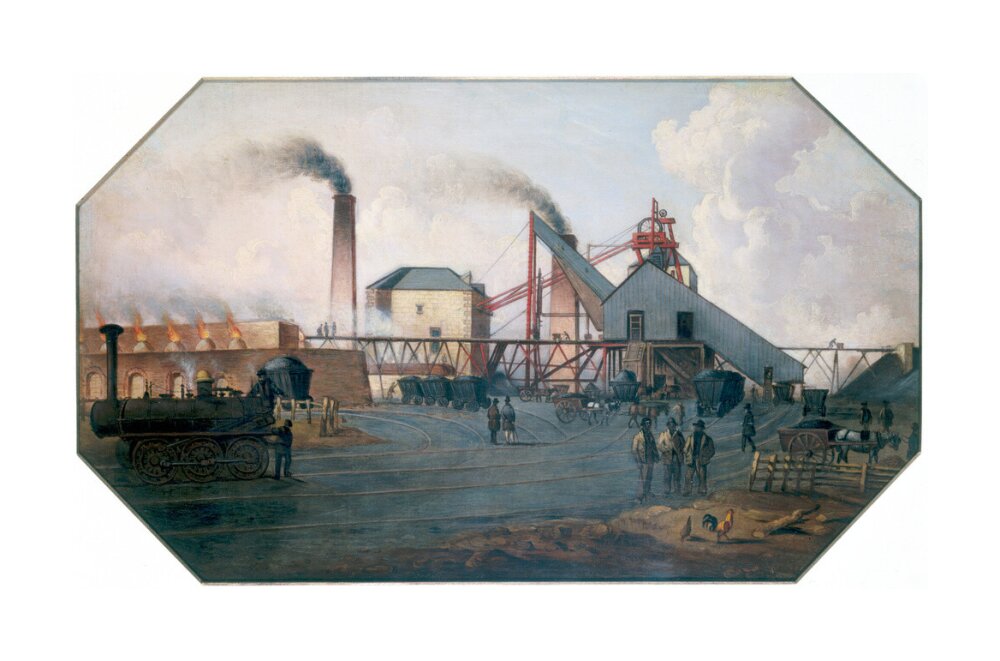 'North Eastern coalfield: colliery pit-head and coking ovens', c 1845. unstretched canvas large none Art Print - Science Museum Shop