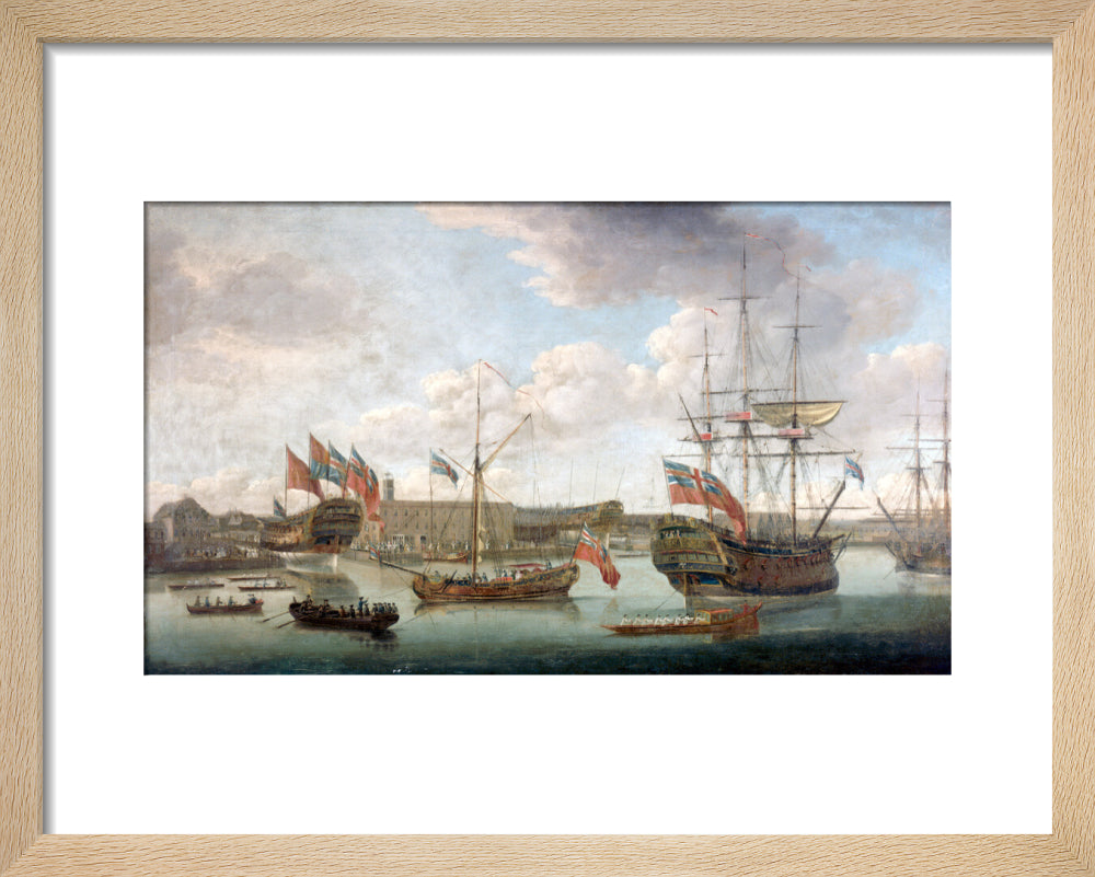 'Launch at Deptford Dockyard', c 1750. art print extra small natural Art Print - Science Museum Shop