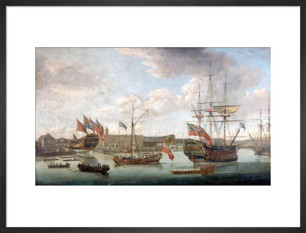 'Launch at Deptford Dockyard', c 1750. art print large black Art Print - Science Museum Shop