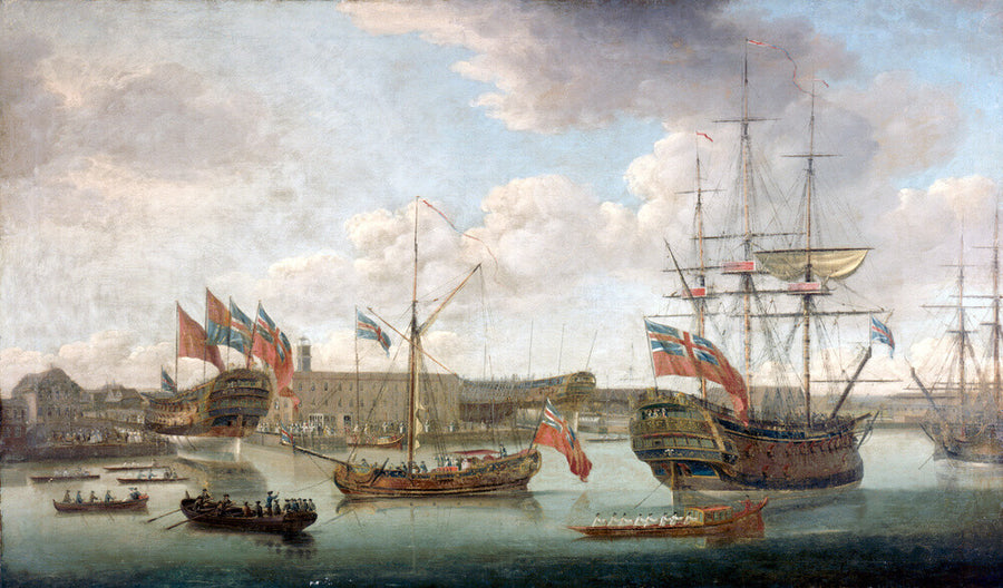 'Launch at Deptford Dockyard', c 1750. Art Print - Science Museum Shop