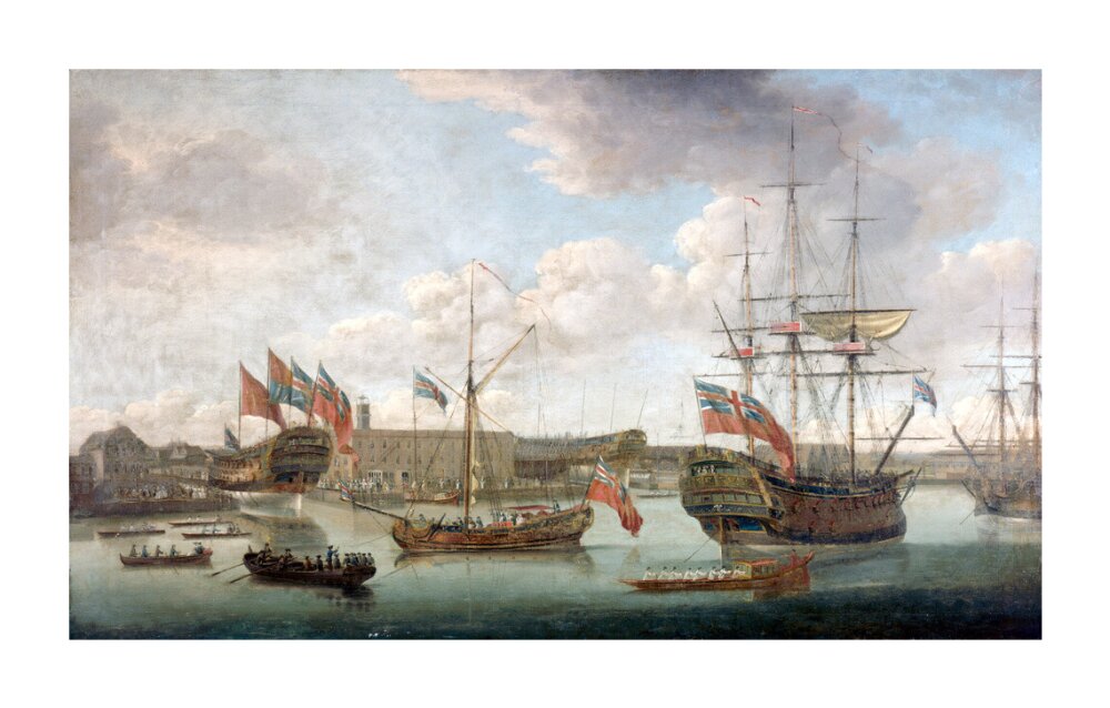 'Launch at Deptford Dockyard', c 1750. unstretched canvas extra large none Art Print - Science Museum Shop