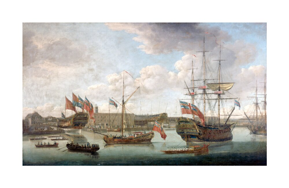 'Launch at Deptford Dockyard', c 1750. unstretched canvas large none Art Print - Science Museum Shop