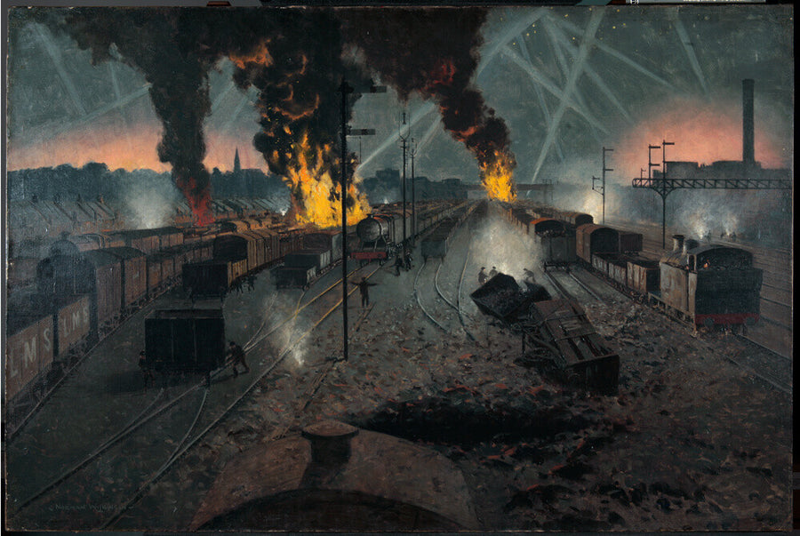Blitz on a London, Midland and Scottish Railway Marshalling Yard near Willesden, September 1940. Art Print - Science Museum Shop