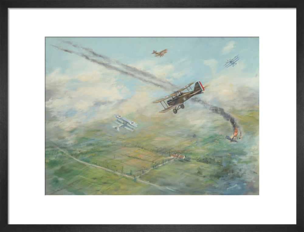 Painting of a dogfight, with five fighter aircraft of World War I art print medium black Art Print - Science Museum Shop