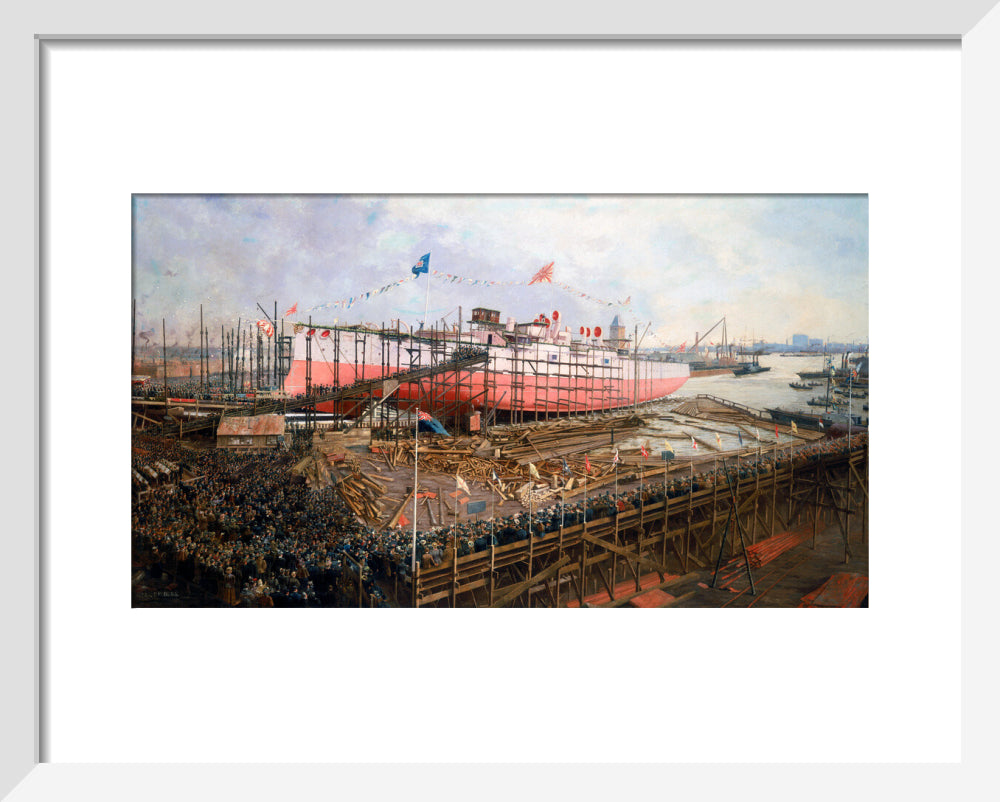Launch of the 'Fuji' at Blackwall, London, 31 March 1896. art print extra small white Art Print - Science Museum Shop