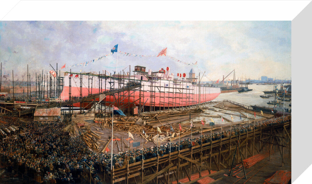 Launch of the 'Fuji' at Blackwall, London, 31 March 1896. stretched canvas small none Art Print - Science Museum Shop
