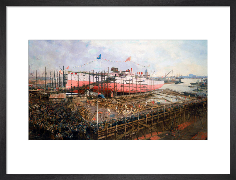 Launch of the 'Fuji' at Blackwall, London, 31 March 1896. art print medium black Art Print - Science Museum Shop