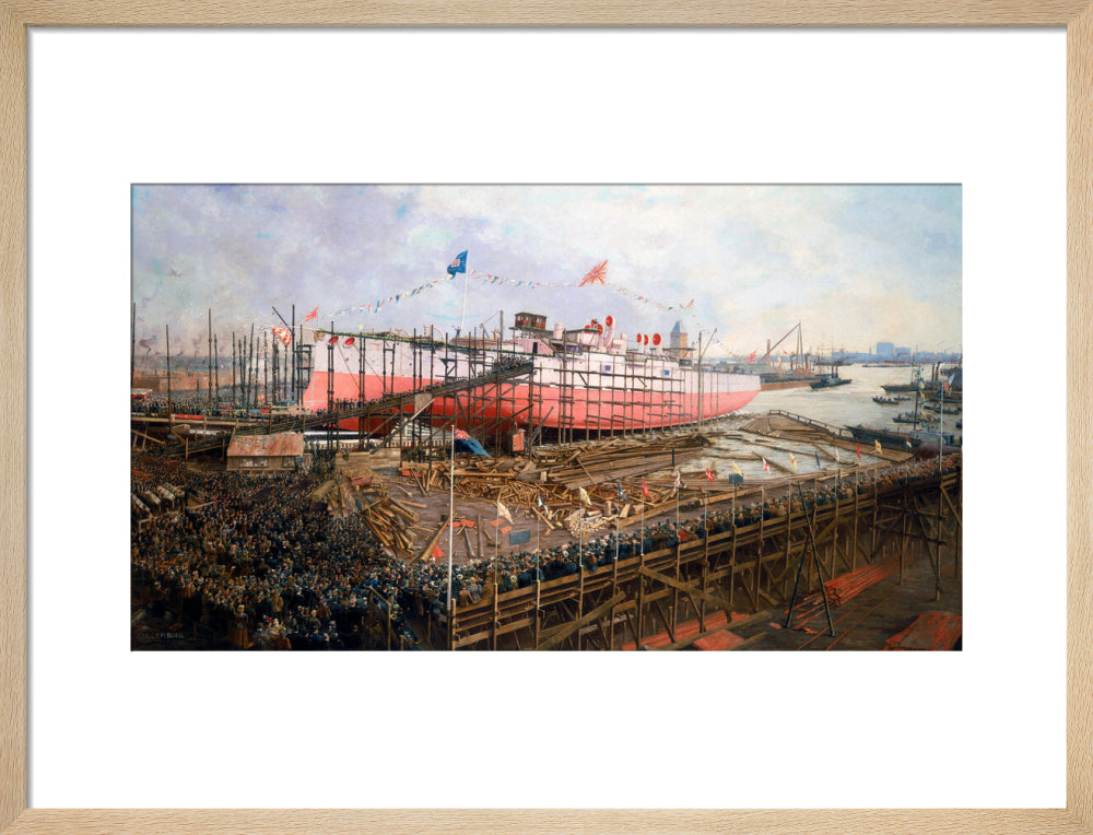 Launch of the 'Fuji' at Blackwall, London, 31 March 1896. art print medium natural Art Print - Science Museum Shop