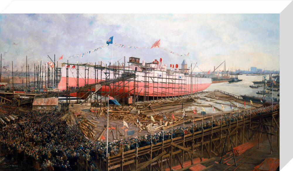 Launch of the 'Fuji' at Blackwall, London, 31 March 1896. stretched canvas medium none Art Print - Science Museum Shop