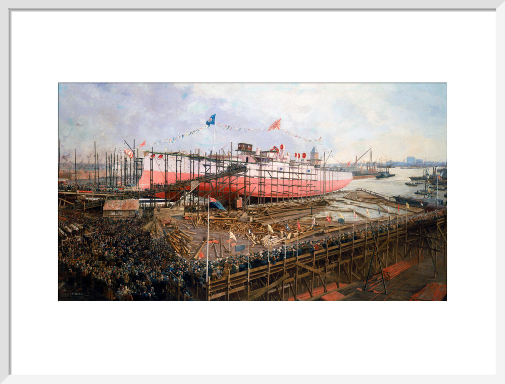 Launch of the 'Fuji' at Blackwall, London, 31 March 1896. art print large white Art Print - Science Museum Shop