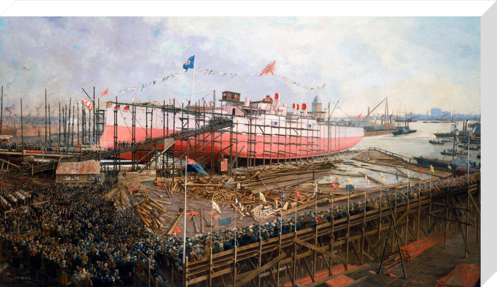 Launch of the 'Fuji' at Blackwall, London, 31 March 1896. stretched canvas large none Art Print - Science Museum Shop