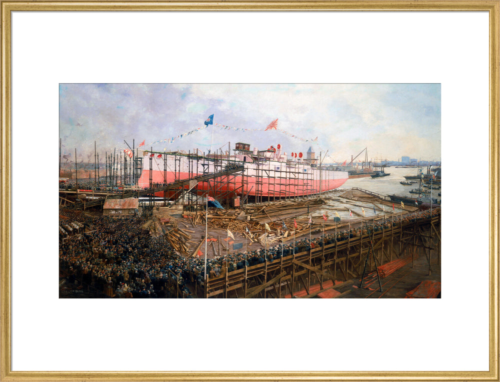 Launch of the 'Fuji' at Blackwall, London, 31 March 1896. art print extra large gold Art Print - Science Museum Shop