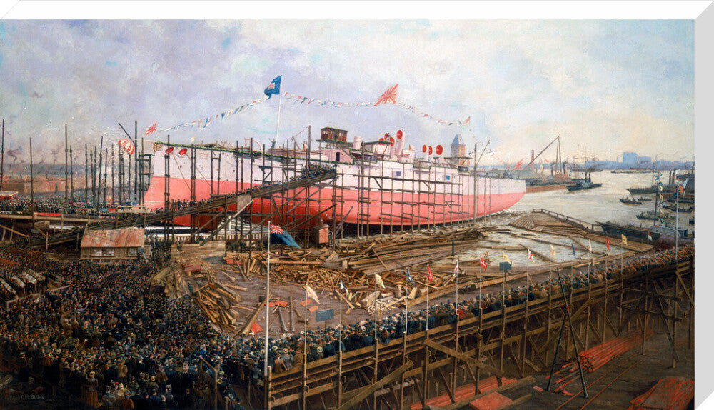 Launch of the 'Fuji' at Blackwall, London, 31 March 1896. stretched canvas extra large none Art Print - Science Museum Shop