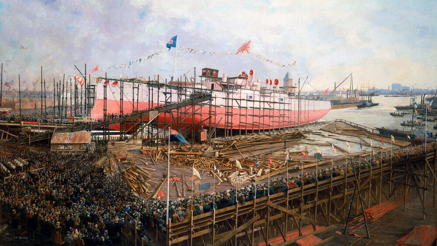 Launch of the 'Fuji' at Blackwall, London, 31 March 1896. Art Print - Science Museum Shop