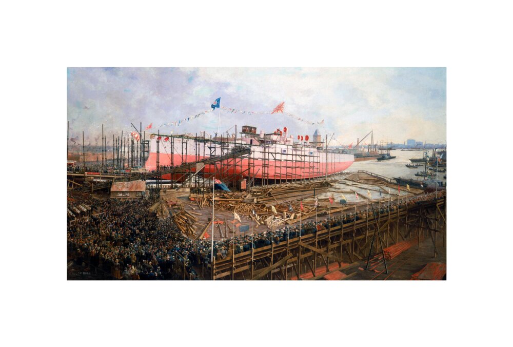 Launch of the 'Fuji' at Blackwall, London, 31 March 1896. unstretched canvas small none Art Print - Science Museum Shop