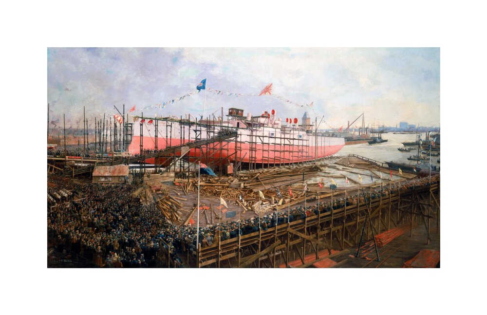 Launch of the 'Fuji' at Blackwall, London, 31 March 1896. unstretched canvas medium none Art Print - Science Museum Shop
