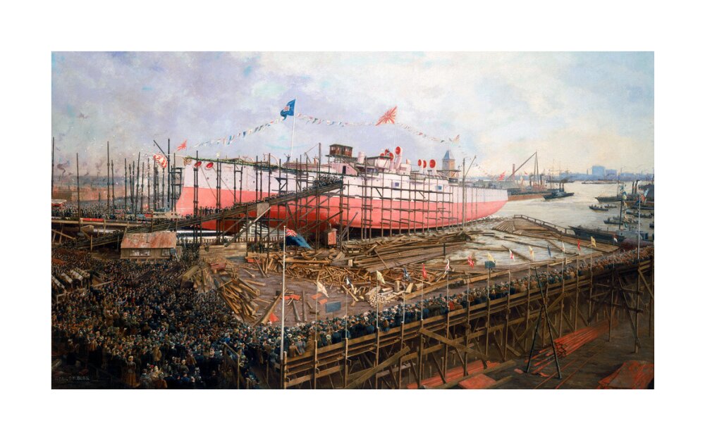 Launch of the 'Fuji' at Blackwall, London, 31 March 1896. unstretched canvas large none Art Print - Science Museum Shop