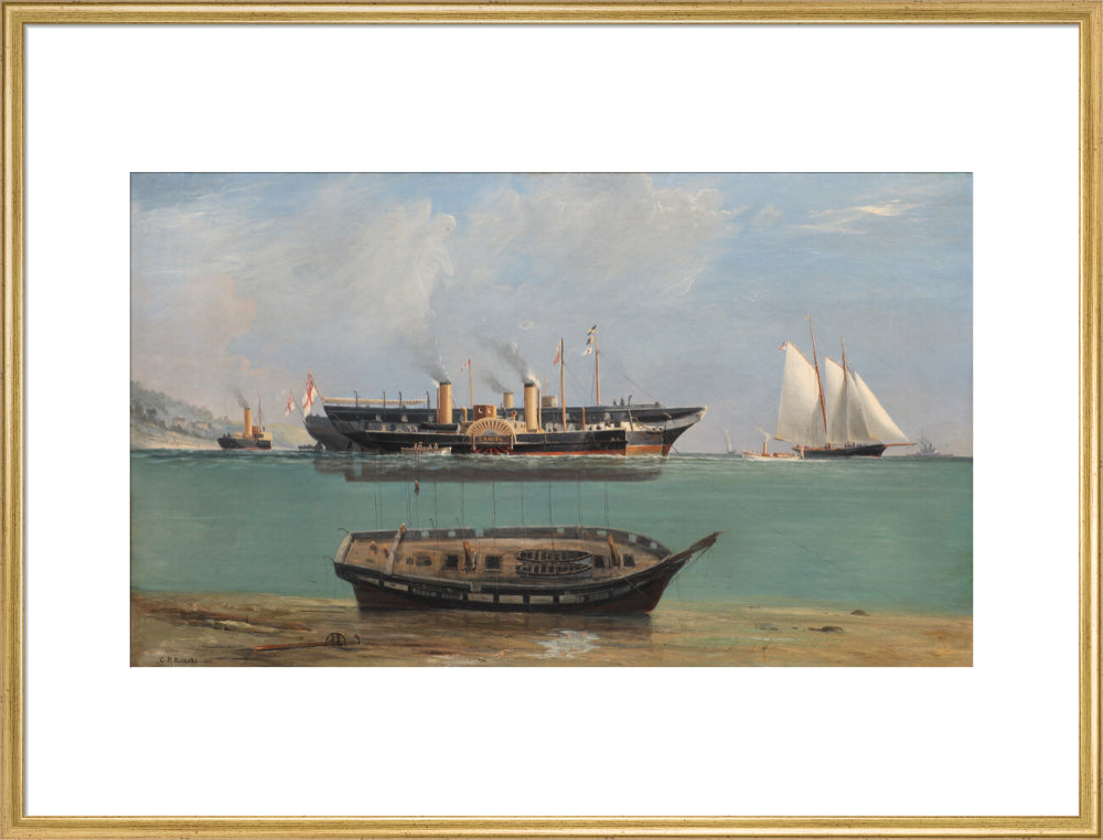 Painting of HMS Eurydice under salvage by Charles Robert Ricketts, 1882. art print extra large gold Art Print - Science Museum Shop