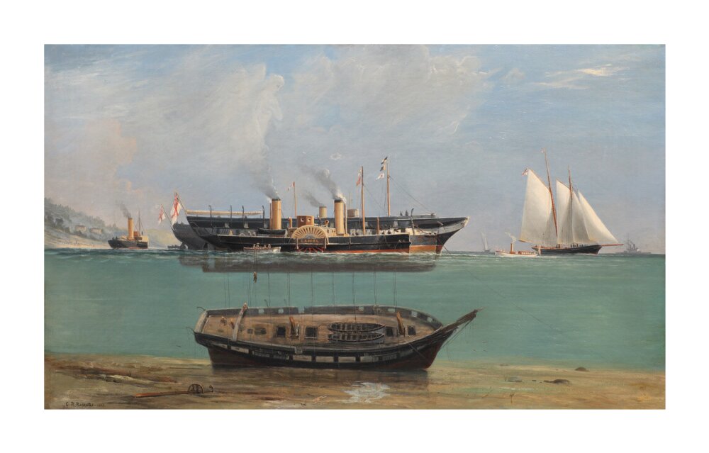 Painting of HMS Eurydice under salvage by Charles Robert Ricketts, 1882. unstretched canvas extra large none Art Print - Science Museum Shop