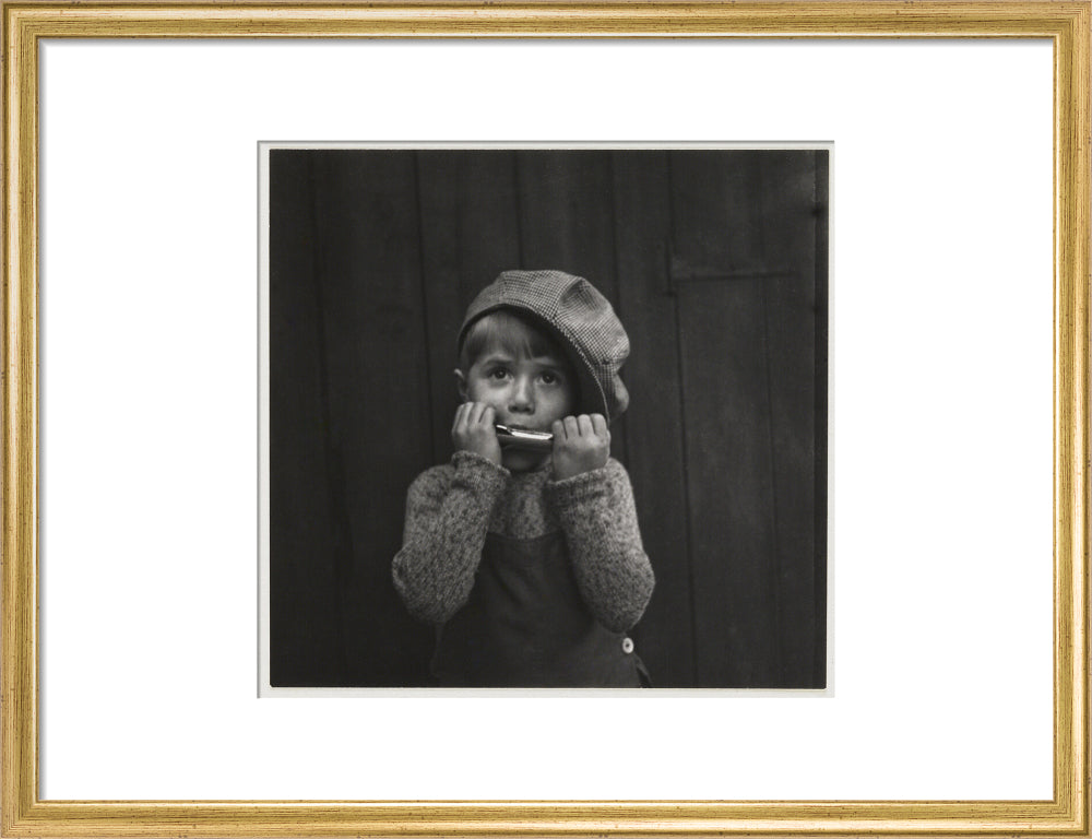 Boy playing the harmonica, about 1925 art print medium gold Art Print - Science Museum Shop