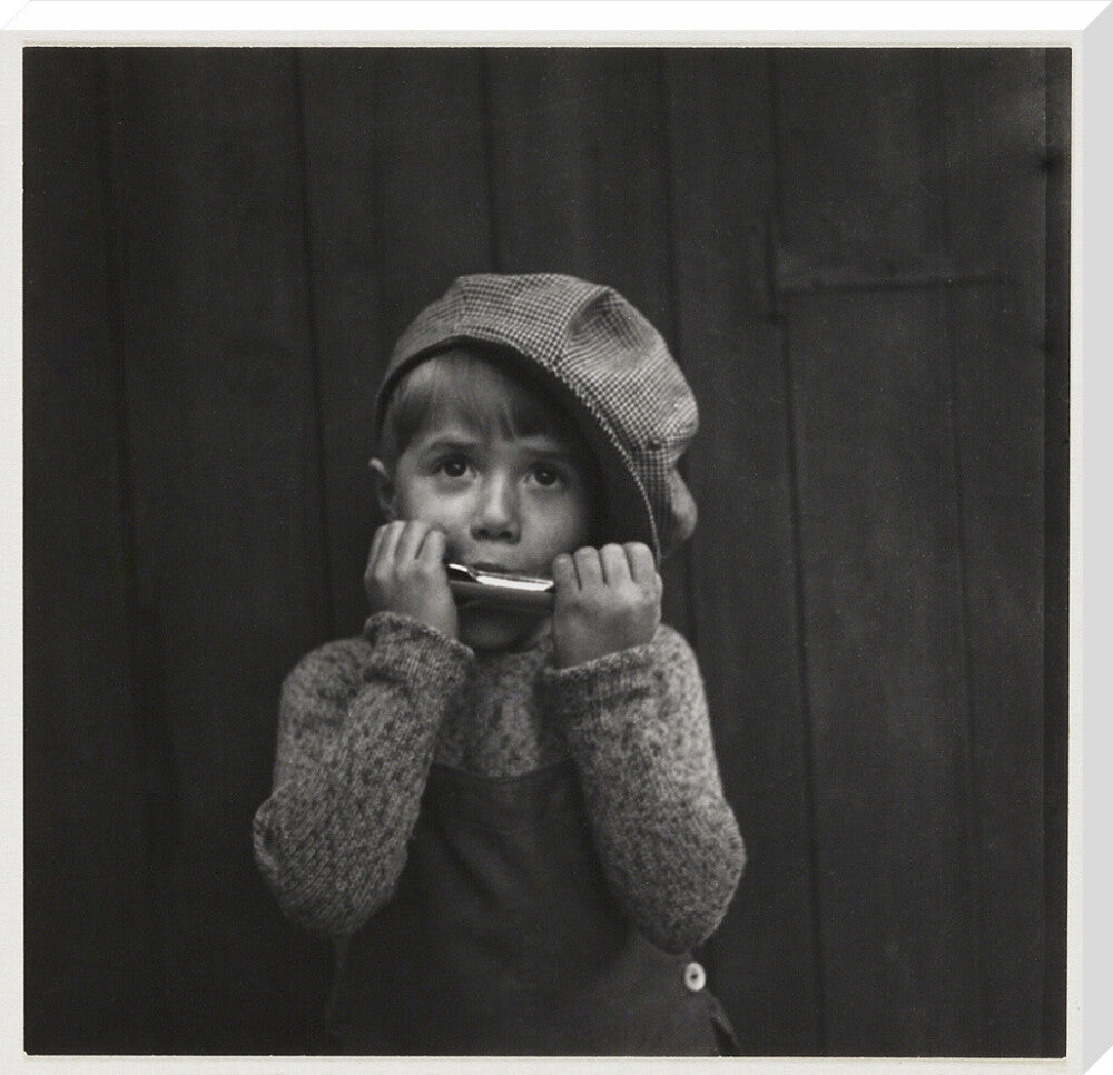 Boy playing the harmonica, about 1925 stretched canvas extra large none Art Print - Science Museum Shop