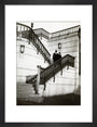 Couple walking down steps art print small black Art Print - Science Museum Shop