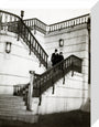Couple walking down steps stretched canvas small none Art Print - Science Museum Shop
