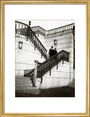 Couple walking down steps art print medium gold Art Print - Science Museum Shop