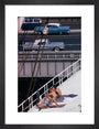 Sunbathers on a bridge, USA art print small black Art Print - Science Museum Shop