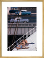 Sunbathers on a bridge, USA art print large gold Art Print - Science Museum Shop