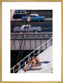 Sunbathers on a bridge, USA art print extra large gold Art Print - Science Museum Shop