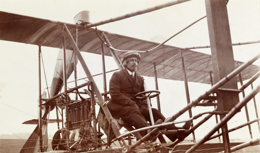 Samuel Cody in a biplane, c 1910. Art Print - Science Museum Shop