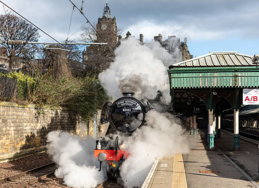 Flying Scotsman leaving Waverley Station, Edinburgh. Art Print - Science Museum Shop