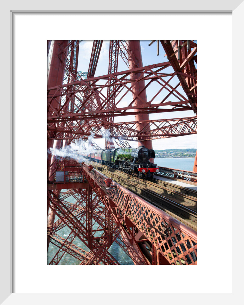 Flying Scotsman crossing the Forth Bridge, Scotland. art print extra small white Art Print - Science Museum Shop