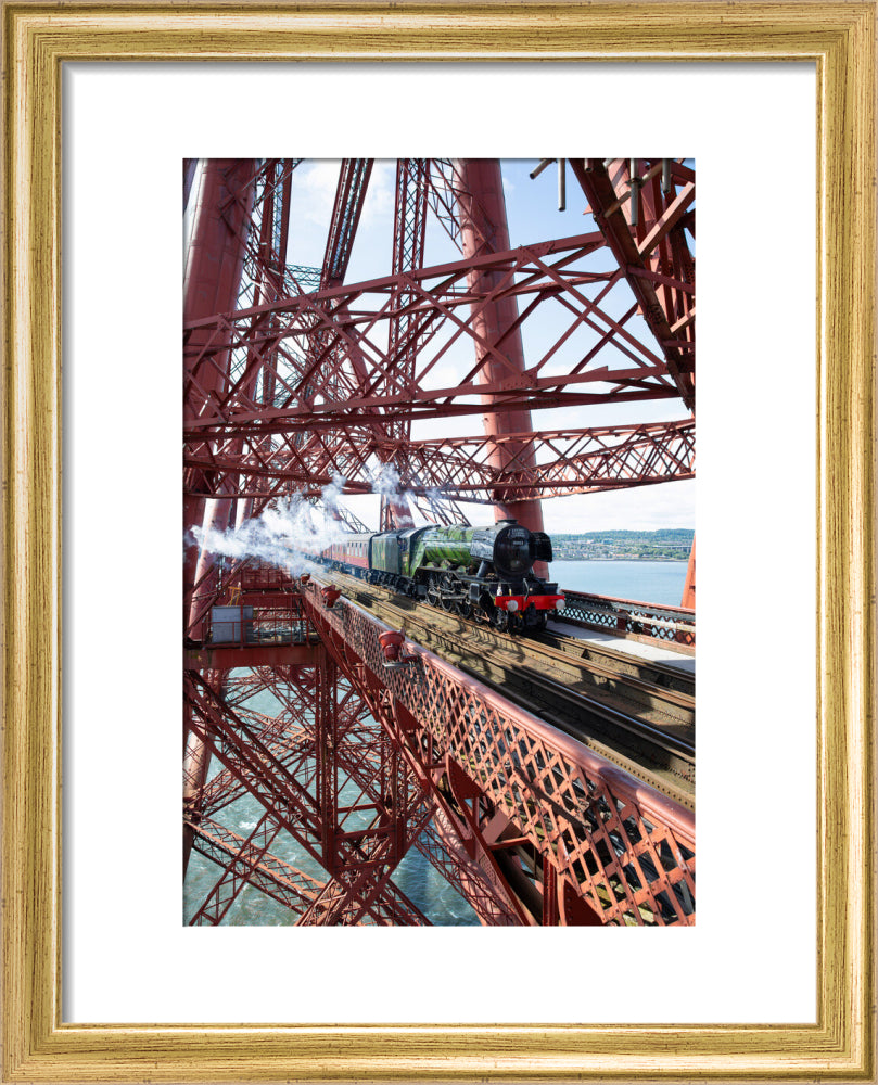 Flying Scotsman crossing the Forth Bridge, Scotland. art print extra small gold Art Print - Science Museum Shop