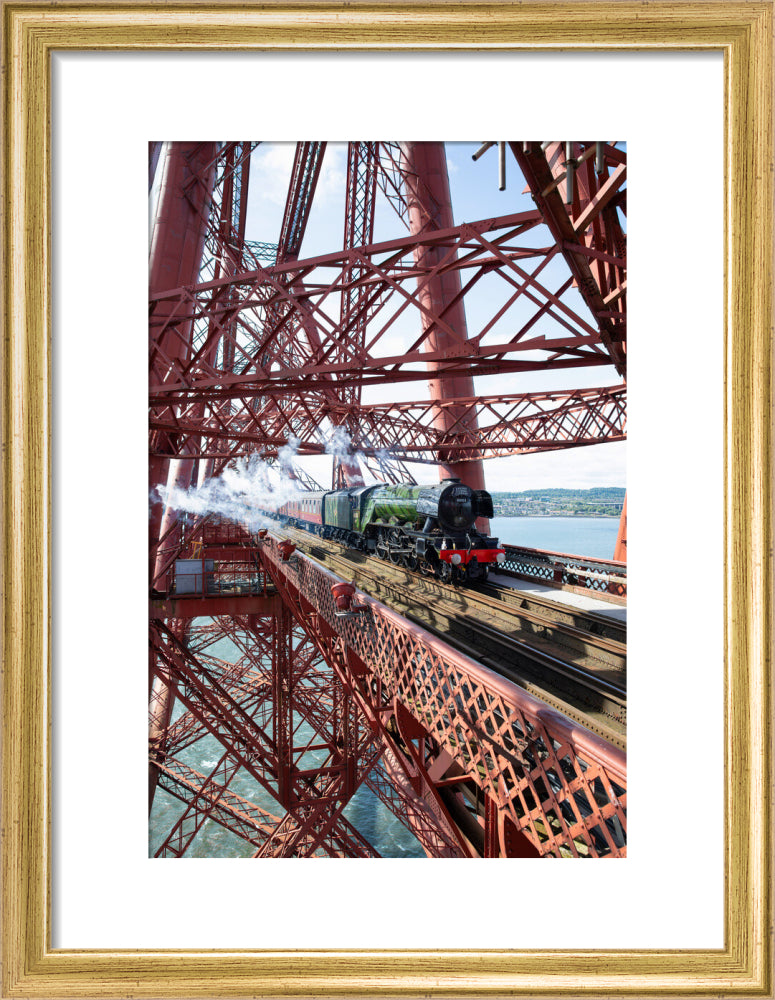 Flying Scotsman crossing the Forth Bridge, Scotland. art print small gold Art Print - Science Museum Shop
