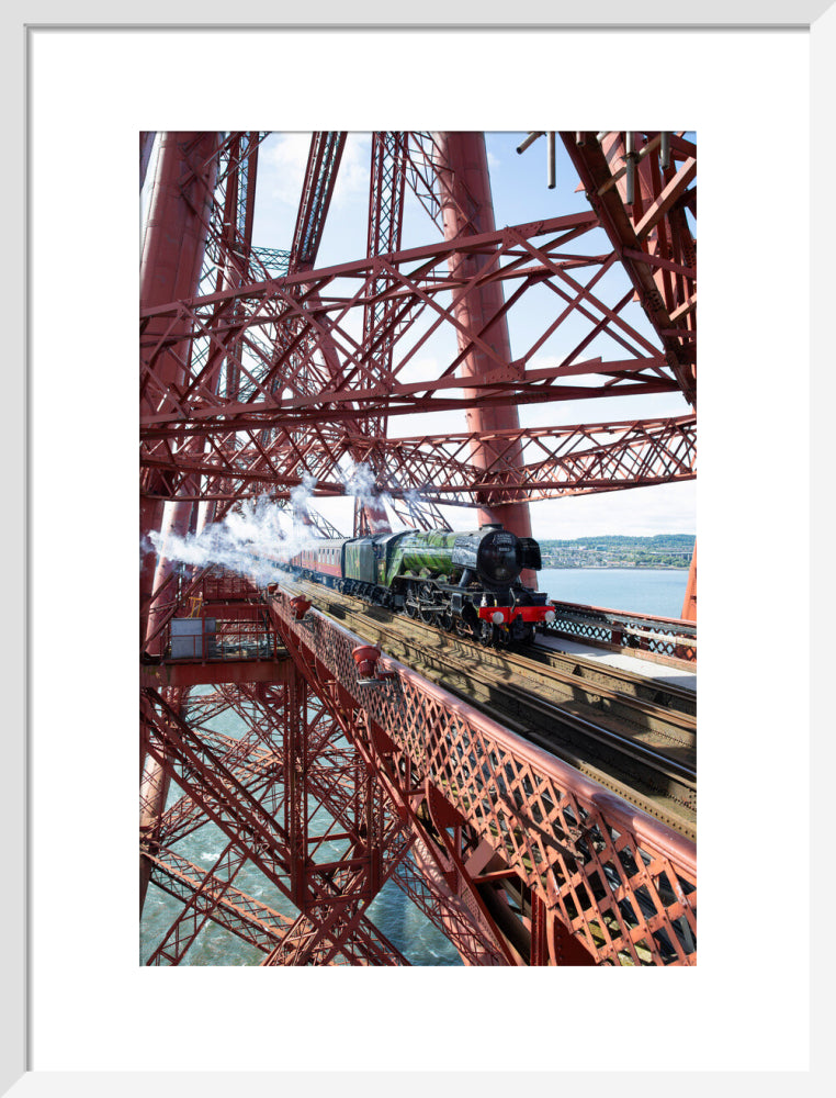 Flying Scotsman crossing the Forth Bridge, Scotland. art print medium white Art Print - Science Museum Shop