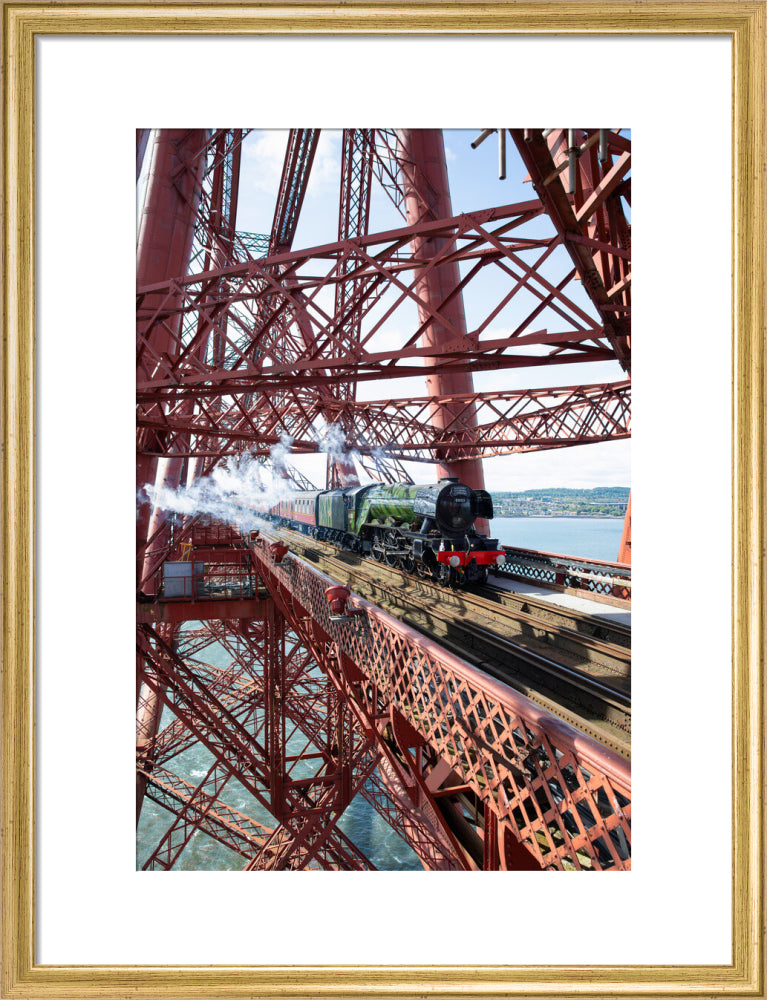 Flying Scotsman crossing the Forth Bridge, Scotland. art print medium gold Art Print - Science Museum Shop