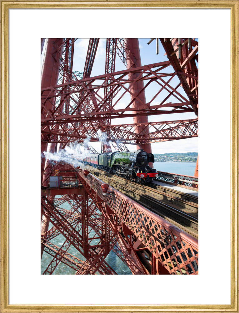 Flying Scotsman crossing the Forth Bridge, Scotland. art print large gold Art Print - Science Museum Shop