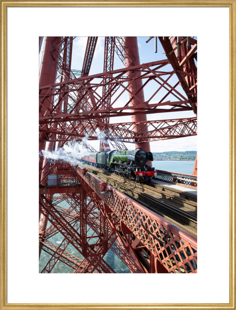 Flying Scotsman crossing the Forth Bridge, Scotland. art print extra large gold Art Print - Science Museum Shop