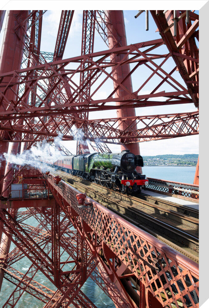Flying Scotsman crossing the Forth Bridge, Scotland. stretched canvas large none Art Print - Science Museum Shop