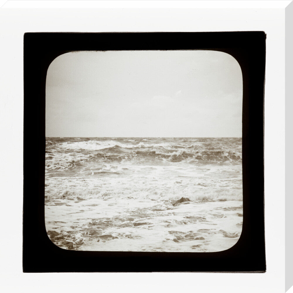 A magic lantern slide of sea waves crashing against the shore by Birt Acres, c. 1893. stretched canvas extra large none Art Print - Science Museum Shop