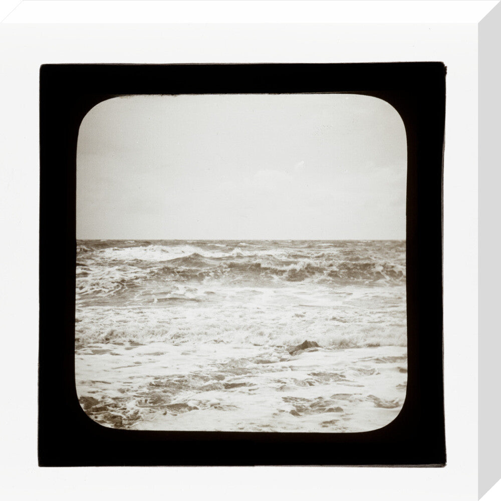 A magic lantern slide of sea waves crashing against the shore by Birt Acres, c. 1893. stretched canvas medium none Art Print - Science Museum Shop