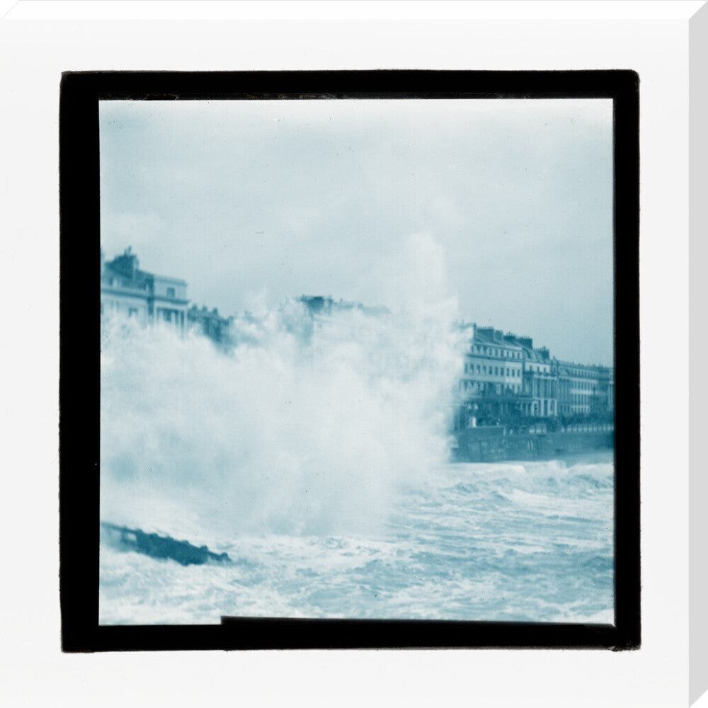 A magic lantern slide of sea waves crashing against the shore by Birt Acres, c. 1893. stretched canvas extra large none Art Print - Science Museum Shop