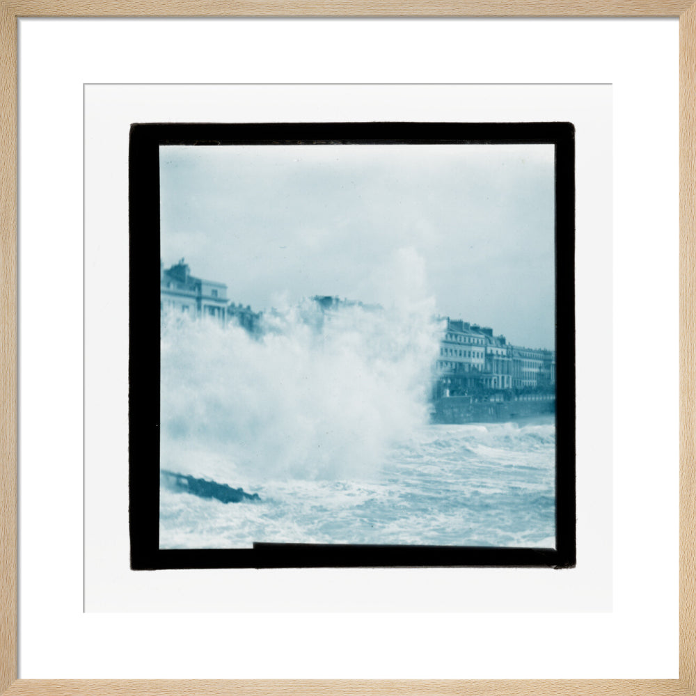 A magic lantern slide of sea waves crashing against the shore by Birt Acres, c. 1893. art print medium natural Art Print - Science Museum Shop
