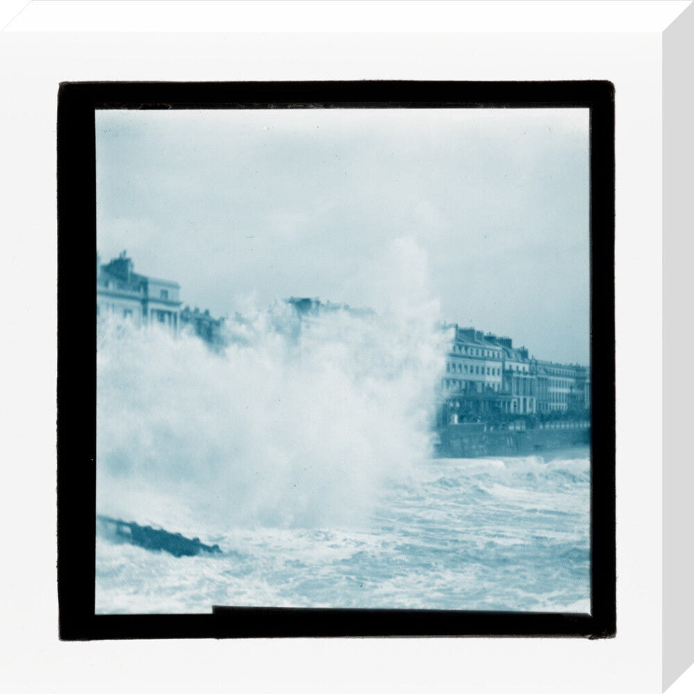 A magic lantern slide of sea waves crashing against the shore by Birt Acres, c. 1893. stretched canvas medium none Art Print - Science Museum Shop