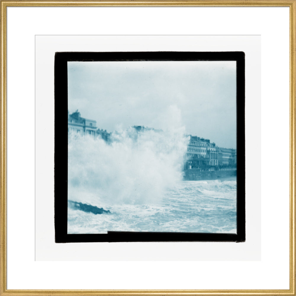 A magic lantern slide of sea waves crashing against the shore by Birt Acres, c. 1893. art print extra large gold Art Print - Science Museum Shop