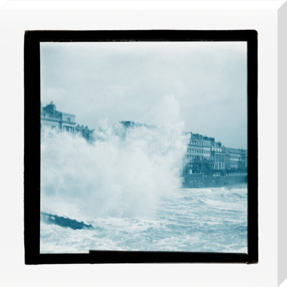 A magic lantern slide of sea waves crashing against the shore by Birt Acres, c. 1893. stretched canvas large none Art Print - Science Museum Shop