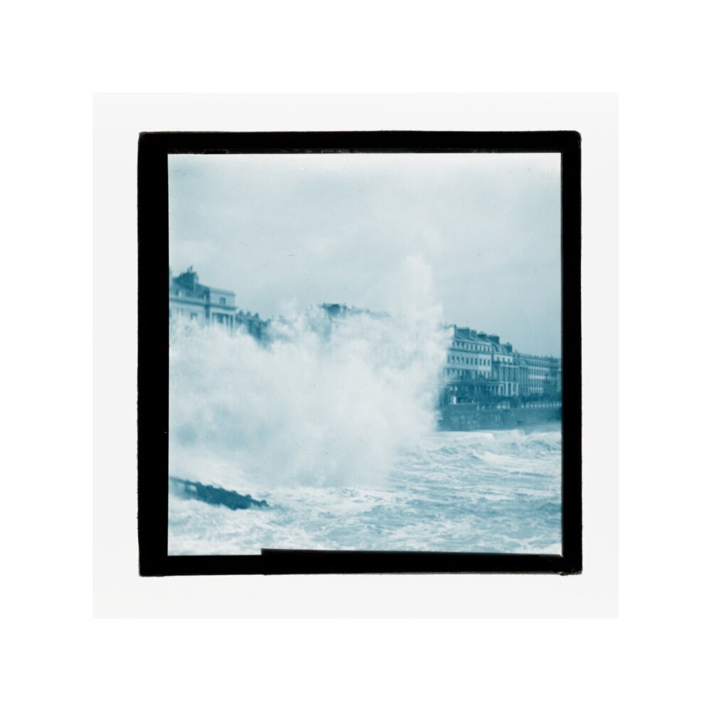 A magic lantern slide of sea waves crashing against the shore by Birt Acres, c. 1893. unstretched canvas small none Art Print - Science Museum Shop